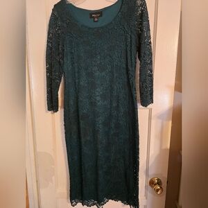 Teal / Green Lace Dress, Long Sleeves, Size 8, Worn Once